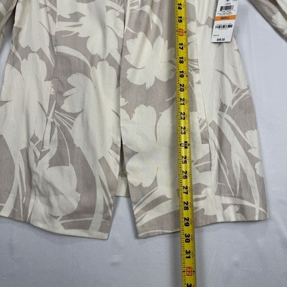 Alfani Floral Linen Cardigan Size Small Long Tan Draped Open Front Ruched Sleeve - Picture 13 of 16